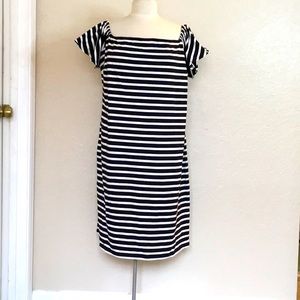 Ralph Lauren Black and White Striped On/Off Shoulder Dress - 2X - NWT
